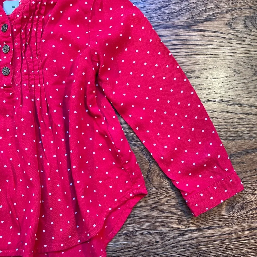 Old Navy Girls Red Festive Long Sleeve Polka Dot Top 3T